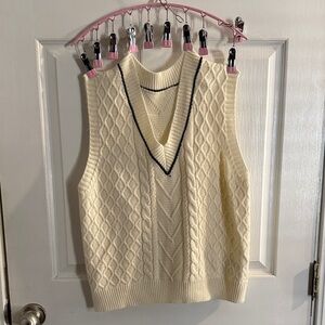 SHEIN Cream V-Neck Cable Knit Sweater Vest
